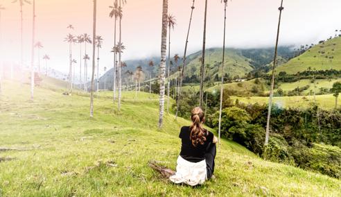Sprachaufenthalt Kolumbien, Palmen im Valle de Cocora, Frau