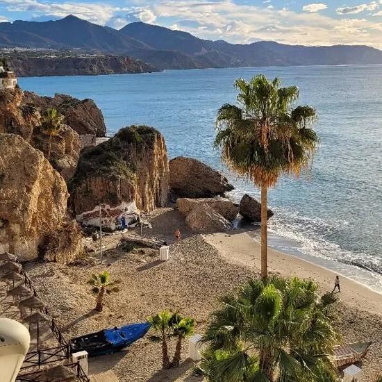 Sprachaufenthalt, Erfahrungen, Nerja, Strand mit Palme